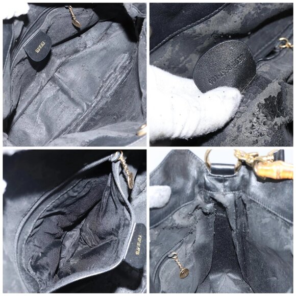 GUCCI Bamboo Hand Bag Leather Black Gold - Picture 15 of 16